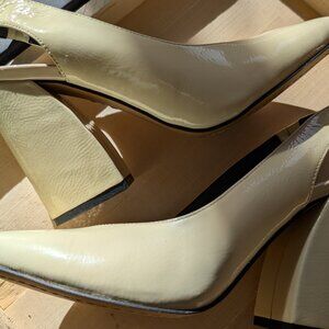 Vince Camuto Almista Pointy Toe Slingback Pump In Warm White Patent Leather 6M